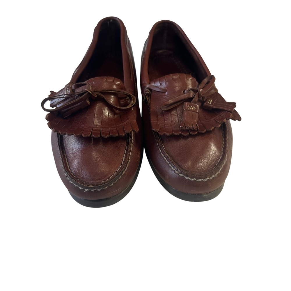 VTG Dexter Brown Leather Kiltie Tassel Loafers Made in USA Preppy Moc Toe Shoes